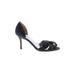 Badgley Mischka Heels: Slip-on Stiletto Feminine Black Print Shoes - Women's Size 8 1/2 - Open Toe