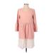 Holding Horses Casual Dress - Mini Scoop Neck 3/4 sleeves: Pink Solid Dresses - Women's Size 4