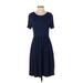 DB Moon Casual Dress - A-Line Scoop Neck Short sleeves: Blue Print Dresses - Women's Size Small