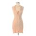 Le Lis Casual Dress - Mini Tie Neck Sleeveless: Tan Print Dresses - Women's Size Medium