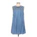 En Creme Casual Dress - Mini High Neck Sleeveless: Blue Print Dresses - Women's Size Large
