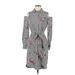 Calvin Klein Casual Dress - Shirtdress Cold Shoulder Long sleeves: Gray Print Dresses - Women's Size 6