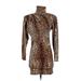 Ronny Kobo Casual Dress - Bodycon Turtleneck Long sleeves: Brown Leopard Print Dresses - Women's Size Small