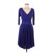 BCBGMAXAZRIA Casual Dress - A-Line V Neck 3/4 sleeves: Blue Print Dresses - Women's Size Small