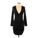 Shein Casual Dress - Mini Plunge 3/4 sleeves: Black Solid Dresses - Women's Size Medium