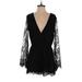 Abbeline Casual Dress - Party Plunge Long sleeves: Black Solid Dresses - Women's Size Medium