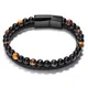ZG Vulcano Bracciale con perline occhio di tigre Bracciale in pietra naturale con corda di vacchetta per uomo Gioielli con bracciale in agata