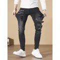 Plus Size Jeans dritti uomo pantaloni autunno Moto Biker Boyfriend Jeans Streetwear Skinny Zips 3