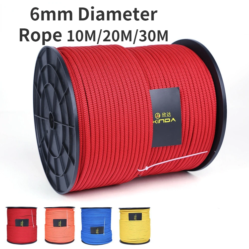 10M/20M/30M 6 Core Corda professionale per arrampicata su roccia Diametro 6mm Cavo per attrezzatura ad alta resistenza Corda di sicurezza Corda di sopravvivenza