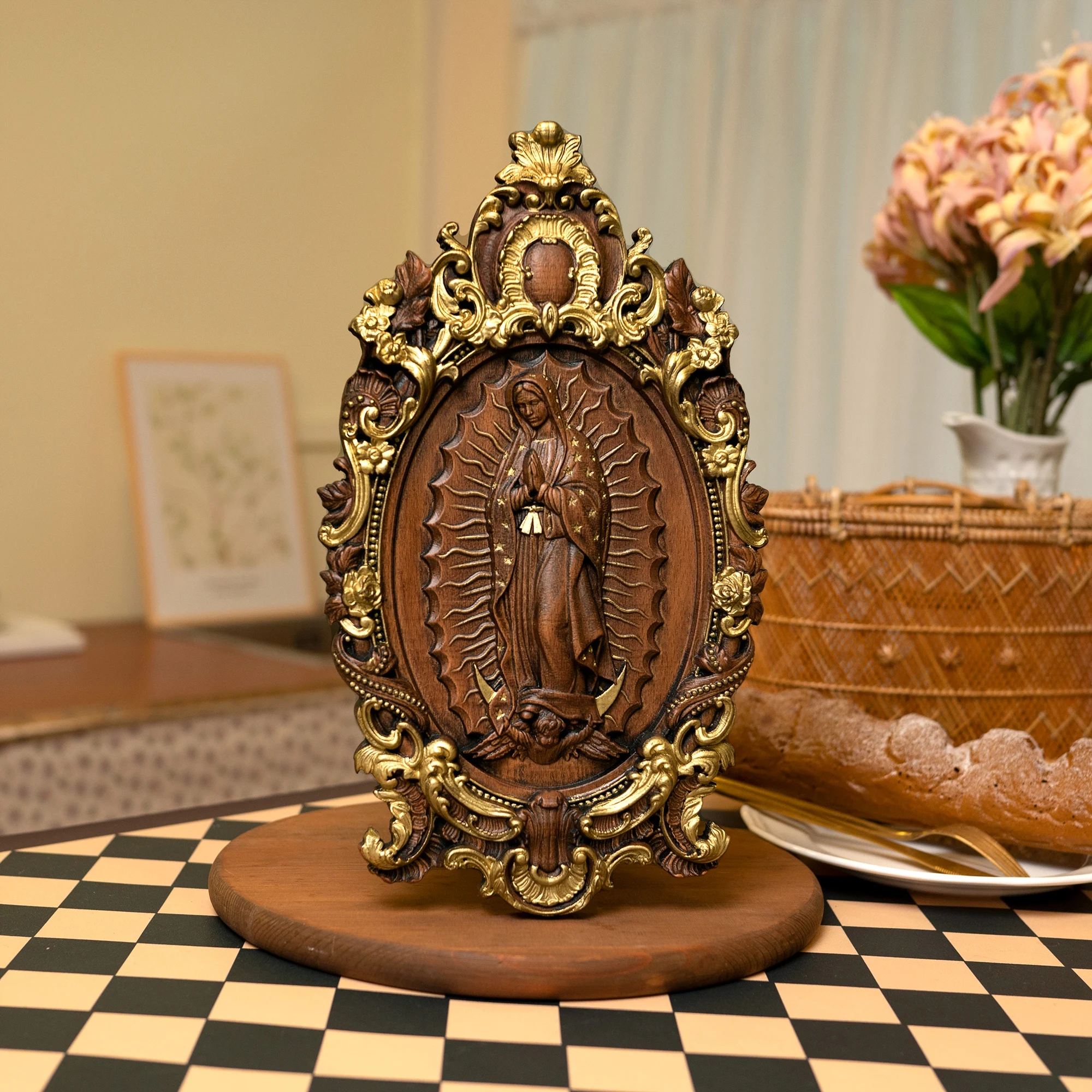 Statua della Vergine Maria di Guadalupe, icona cattolica, figura religiosa, Madonna, cristiana, chiesa, decorazione da parete, arte