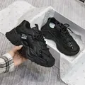 Scarpe da donna Platform autunno Leather 2023 New Versatile Sneaker Casual nera tinta unita Lace-up