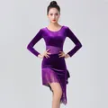 Ladies Latin Dance nappa abbigliamento donna Adult Ballroom Tango Salsa Rumba Costume corea velluto