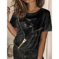 T-shirt da donna di moda 3D Kawaii Cat Print Tees Tops 2024 New Harujuku Animal T-shirt a maniche corte oversize abiti donna allentati