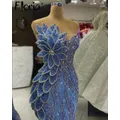 Floria Glitter argento cristalli blu abito da sera arabo donna 2024 cena abiti da notte abiti per