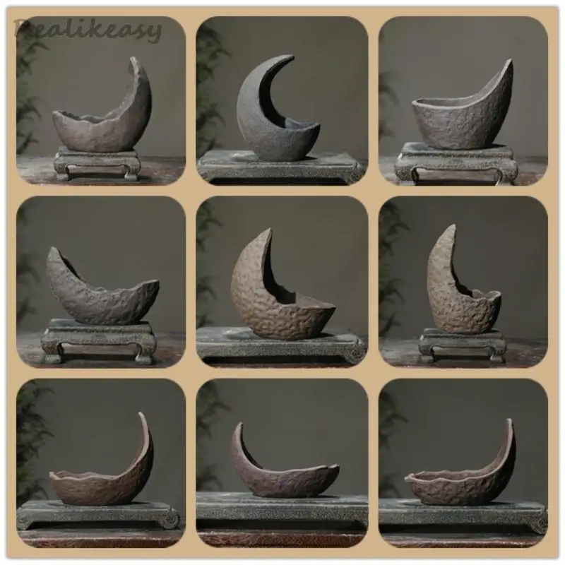 Vaso di fiori di sabbia viola cinese vaso di fiori a forma di luna fatto a mano creativo vaso di Bonsai di ceramica vaso di decorazione del Desktop di casa 1 pcsle655