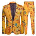 Moda uomo giallo Casual BoutiqueChinese StyleCrane stampa giacca blazer uomo cappotto abito da sposa