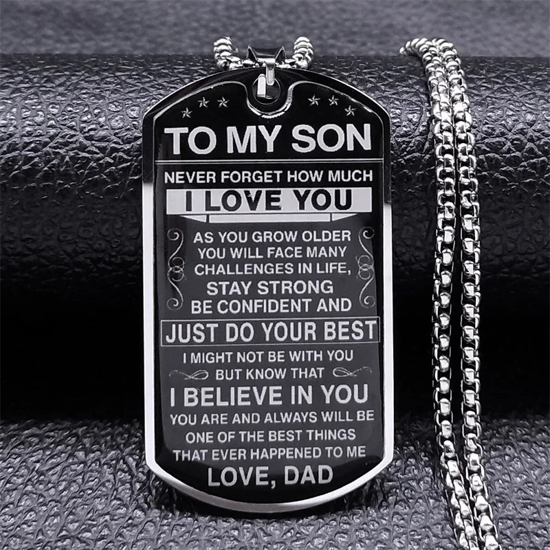 A mio figlio Ti amo Collana con ciondolo Collana con targhetta per cani in acciaio inossidabile Lettere Collane a catena Gioielli regalo Amore Papà Ispirazione Bambini