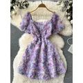 EWQ women's Broken Flower a-line Dress Vestido Temperament Slim abbigliamento donna Sweet Korea Chic