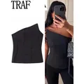 TRAF 2023 Top corsetto nero donna Top asimmetrico con spalle scoperte per le donne Top Bustier senza