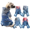 Primavera Pet Dog tuta tuta di Jeans per cani Plaid Jeans giacca pantaloni tuta tutine vestiti per