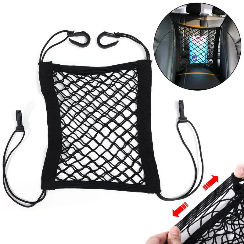 Borsa a rete portaoggetti per auto tra i sedili con gancio Forte rete elastica in rete Borsa portaoggetti per styling auto Tasca per organizer per auto per i sedili