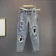 Jeans moda donna Jeans strappati nuovi Jeans larghi a vita alta perline strass pantaloni Harem