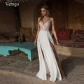 Verngo Boho abito da sposa Sexy spacco laterale Beach abito da sposa con scollo a v abito da sposa