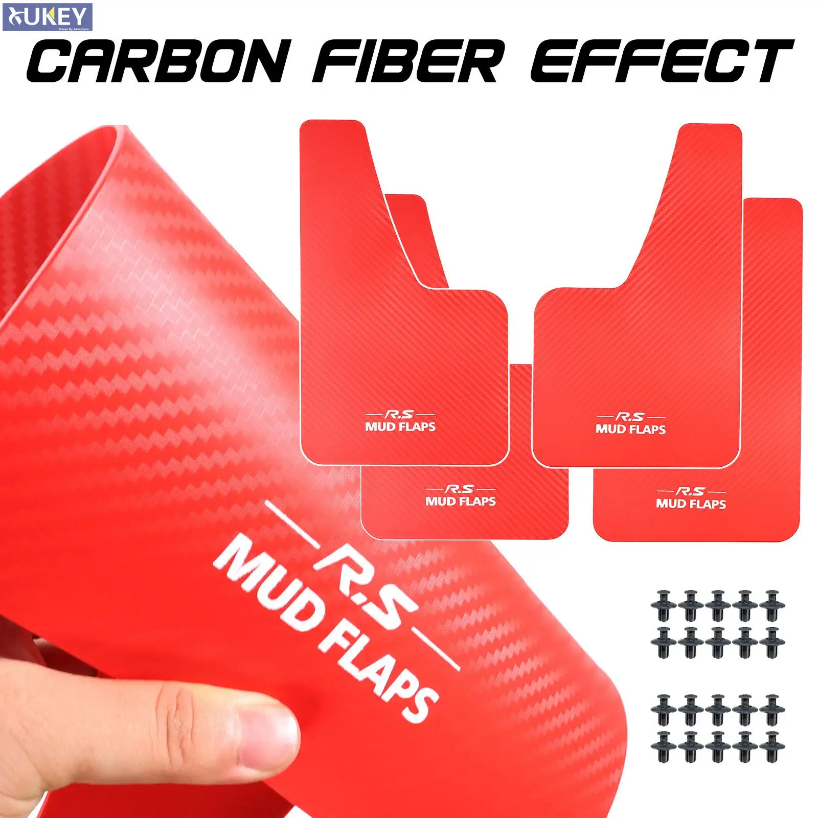 ROSSO Effetto Fibra di Carbonio Paraspruzzi Universali Paraspruzzi Parafanghi Auto Parafango Copertura Flares W/Hardware Accessori Anteriori Posteriori