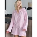 Linad Loose abbigliamento per la casa delle donne set da 2 pezzi Pink Ruffle Sleepwear manica lunga