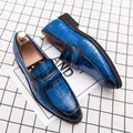 Spring Italian high-quality Blue Leather Shoes for Men men leather shoes Wedding Dress Shoes Patent