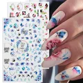 Adesivi per unghie fiore di primavera Slider 3D foglie blu Daisy Bird Manicure Decal acquerello