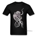 T-shirt nera retrò uomo elegante T-shirt con stampa polpo Steampunk top T-shirt personalizzata