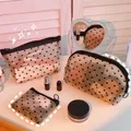1 pz nuove borse per il trucco con cerniera moda punto nero borsa per cosmetici in rete trasparente