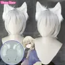 Anime Tomoe parrucca Cosplay argento bianco corto 28cm parrucca e orecchio Tomoe capelli resistenti
