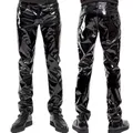 Pantaloni in lattice PVC lucido da uomo Pantaloni da moto neri da uomo Pantaloni da strada maschili da motociclista impermeabili in ecopelle moda