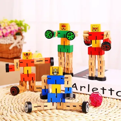 Bambini trasformazione in legno Robot Building Blocks giocattoli per bambini Autobot figura modello