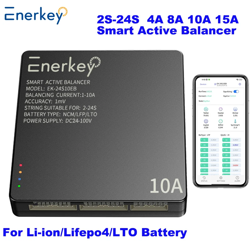Enerkey 4A 8A 10A 15A Smart Active Balancer 3S 4S 5S 6S 8S 14S 16S 20S 22S 24S Equalizzatore Batteria Lifepo4 / Lipo / LTO con APP