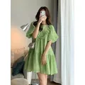 Vestiti estivi per maternità verde moda Plus Size vestiti per donna incinta manica a sbuffo Ruffles