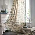 Tenda in lino di cotone con foglie verdi per soggiorno con tende per finestre con nappe tasche per