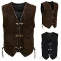 Gilet Steampunk medievale da uomo Oversize nero marrone retro hip hop giacca in pelle da