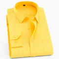 Mens Classic Standard-fit Long-sleeve Dress Shirt with Contrast Button-Front Placket Striped /twill