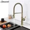 Brushed Gold Kitchen Faucets Single Handle Pull Out Kitchen Mixer Hot And Cold Water Swivel Degree