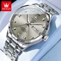 OLEVS Top Brand Luxury Diamond Mechanical Watch for Men Fashion Grey Dial Stainless Steel Waterproof