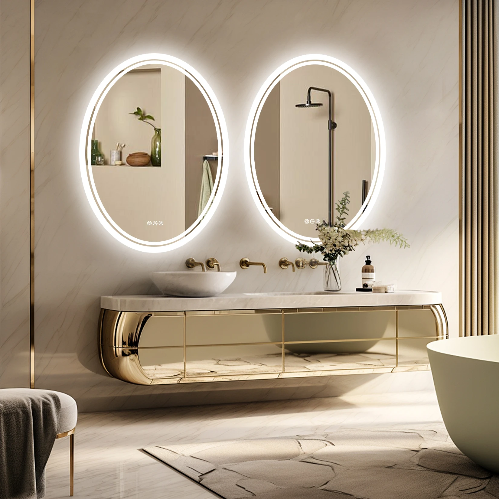 Specchio da bagno a LED Specchio cosmetico rotondo retroilluminato con luci Specchio da bagno illuminato antiappannamento a parete Specchio per trucco dimmerabile
