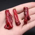 1PC Natural Sea Bamboo Red Coral Pendant Irregular Branch Polishing Handwork Red Coral Charms for