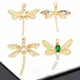 OCESRIO Big Crystal Dragonfly Pendant for Necklace Copper Gold Plated CZ Insect Handmade DIY Jewelry