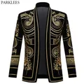 Luxury Baroque Gold Floral Embroidery Blazer Jacket Men Shawl Lapel Velvet Cardigan Blazers Men