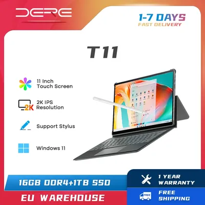 DERE T11 Laptop 11" 2K IPS Touch Screen 16GB RAM 1TB SSD Intel Celeron N4500 Windows 11 Computer