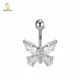 Hypoallergenic Titanium Navel Piercing Ring Silver Plated Micro-set Zircon Butterfly Belly Button