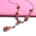 585 Purple Gold Plated 14K Rose Inlaid Water Drop Ruby Pendant New Chain Necklace Luxury Wedding